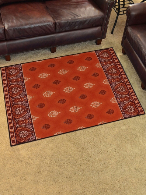 RUGSMITH Red & Brown Digital Printed Anti-Skid Carpet