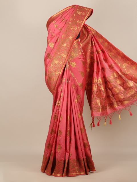 Pothys Pink & Gold-Toned Jute Silk Woven Design Saree