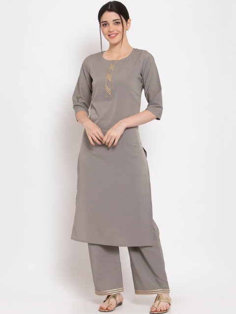 ALC Creations Women Grey Solid Kurta with Trousers