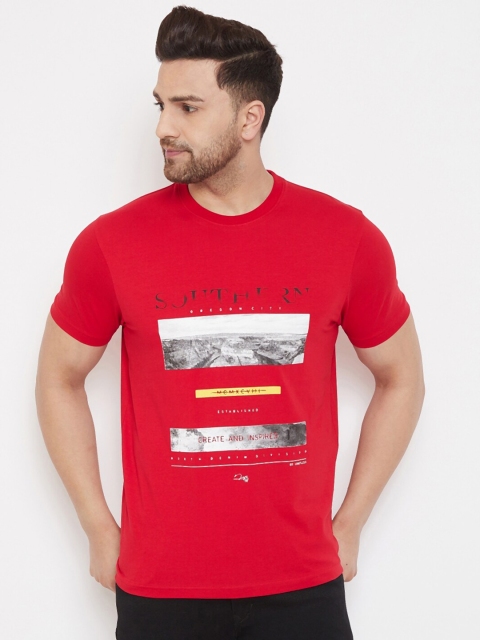 98 Degree North Men Red & White Printed Round Neck T-shirt