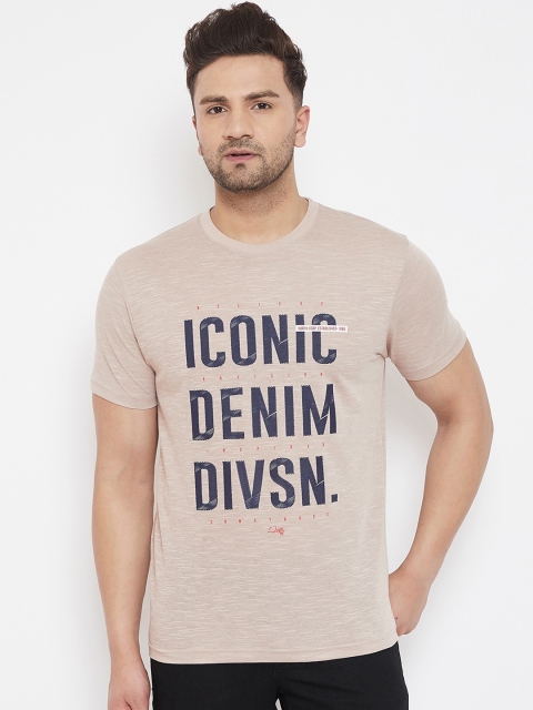 98 Degree North Men Beige & Navy Blue Printed Round Neck T-shirt