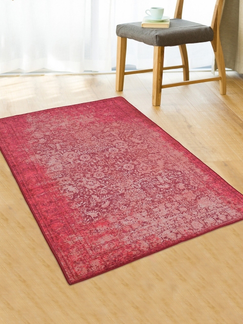 RUGSMITH Red & Beige Ethnic Motifs Printed Light Anti-Skid Carpet