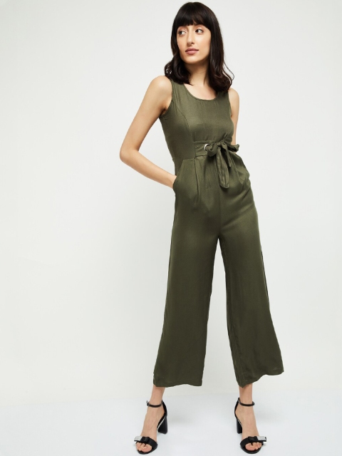 max Women Olive Green Solid Basic Jumpsuit