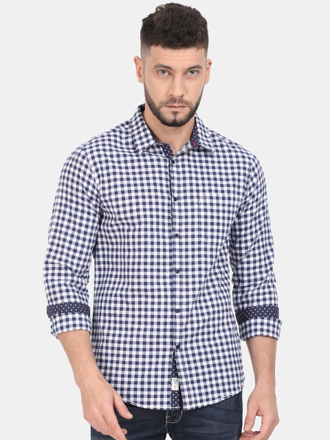 VUDU Men Navy Blue & White Regular Fit Cotton Checked Casual Shirt