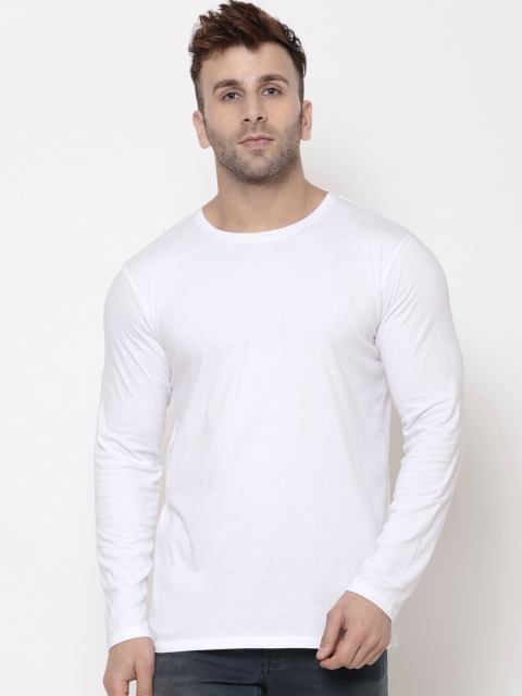 Hapuka Men White Solid Round Neck Slim Fit T-shirt