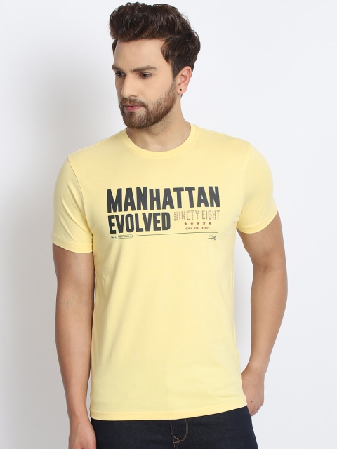 98 Degree North Men Yellow & Black Printed Round Neck T-shirt
