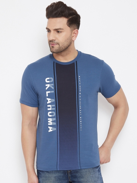 98 Degree North Men Blue & White Printed Round Neck T-shirt