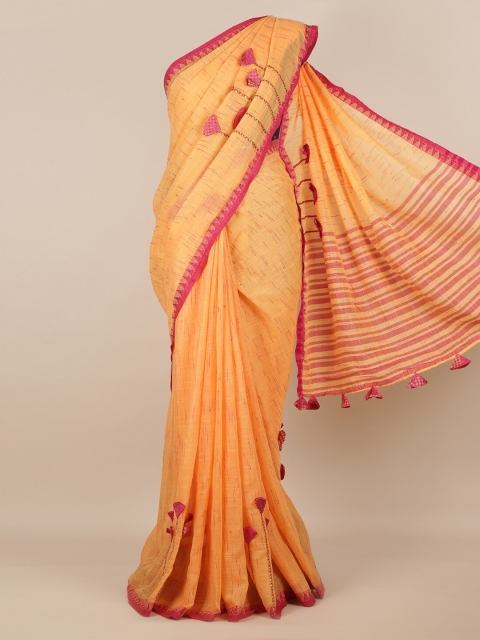 Pothys Orange & Pink Linen Blend Printed Saree