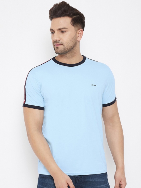 98 Degree North Men Turquoise Blue Solid Round Neck T-shirt
