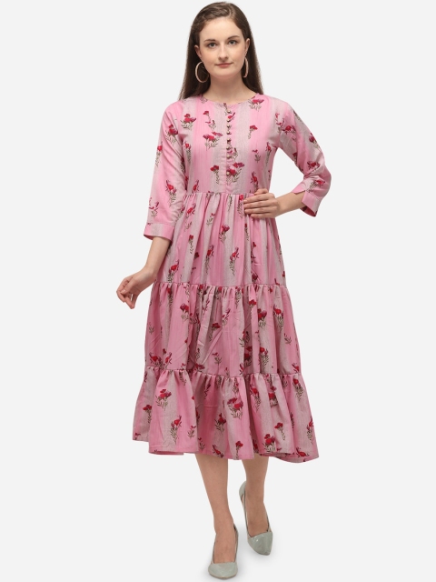 VENISA Women Pink Printed Fit and Flare Dress