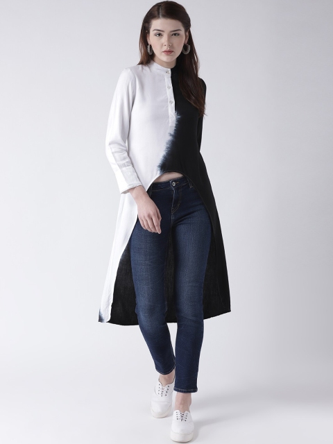 Dodo & moa White Colourblocked Mandarin Collar Maxi Longline Top