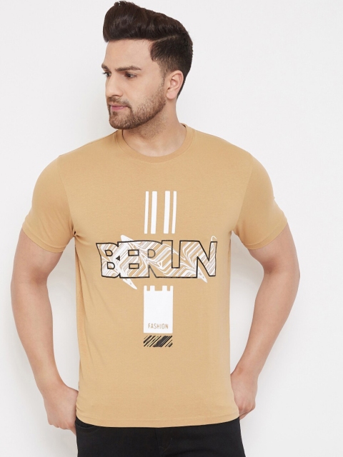 98 Degree North Men Beige & White Printed Round Neck T-shirt