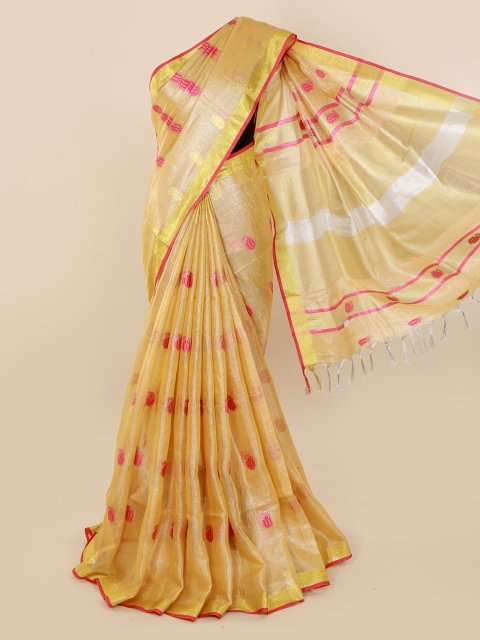 Pothys Gold-Toned & Pink Linen Blend Woven Design Saree
