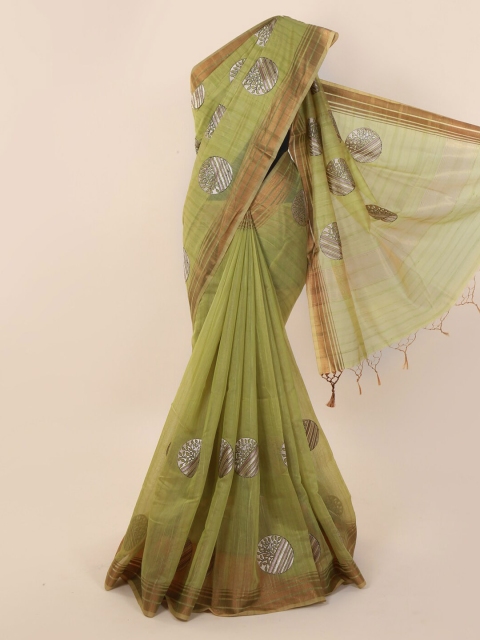 Pothys Green Printed Cotton Blend Saree