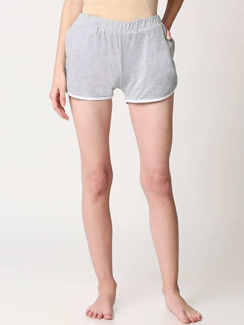 Bewakoof Women Grey & White Solid Lounge Shorts