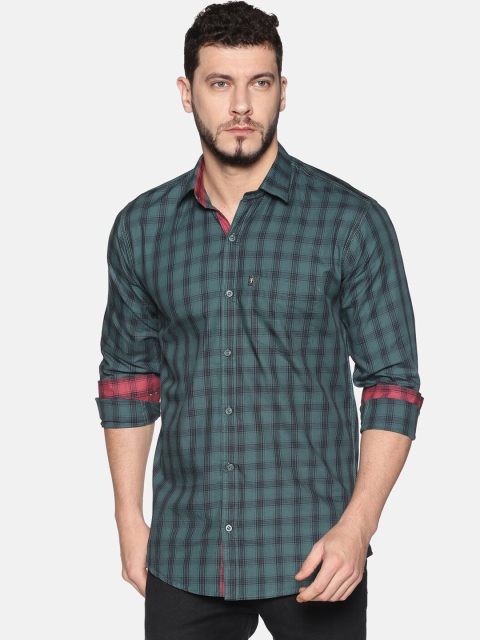 LEVIZO Men Green Regular Fit Checked Casual Shirt