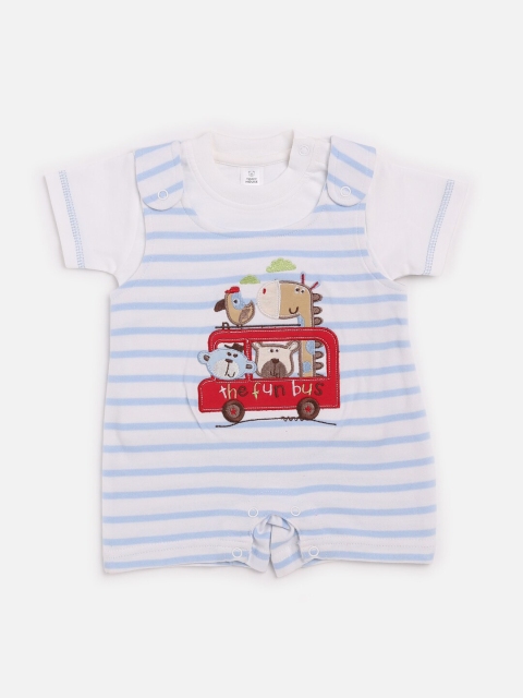 TOFFY HOUSE Infant Boys Blue & White Appliqued Romper With T-Shirt