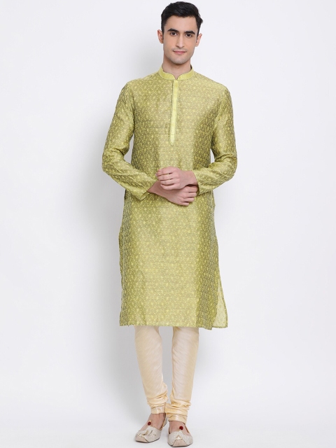 Sanwara Men Green Woven Design Straight Kurta