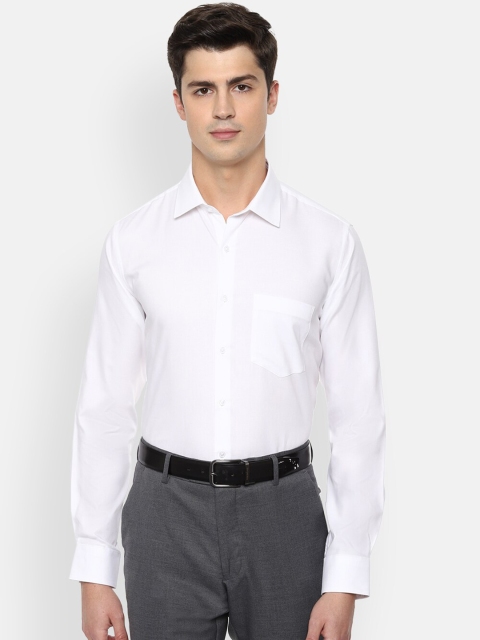 Van Heusen Men White Slim Fit Self Design Cotton Formal Shirt