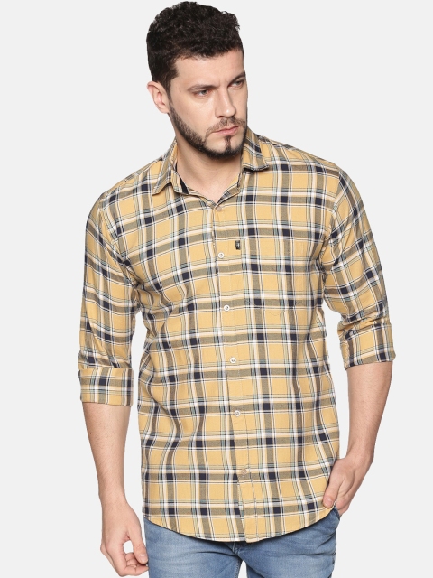 LEVIZO Men Beige Regular Fit Checked Casual Shirt