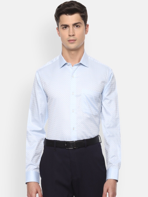 Van Heusen Men Blue Regular Fit Self Design Formal Cotton Shirt