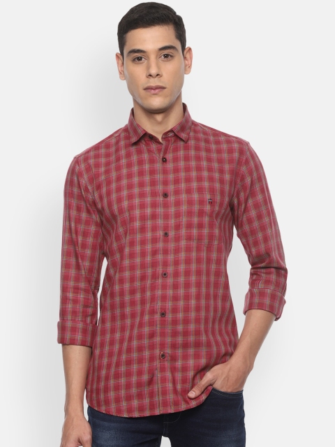 Louis Philippe Sport Men Red & Pink Slim Fit Checked Casual Cotton Shirt