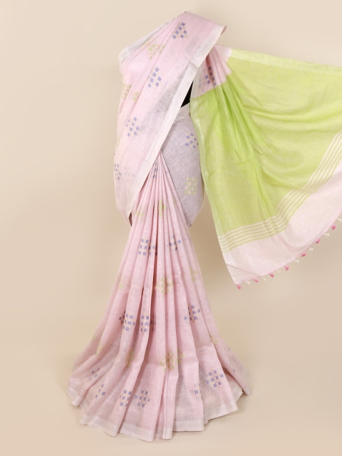 Pothys Pink Woven Design Linen Blend Saree
