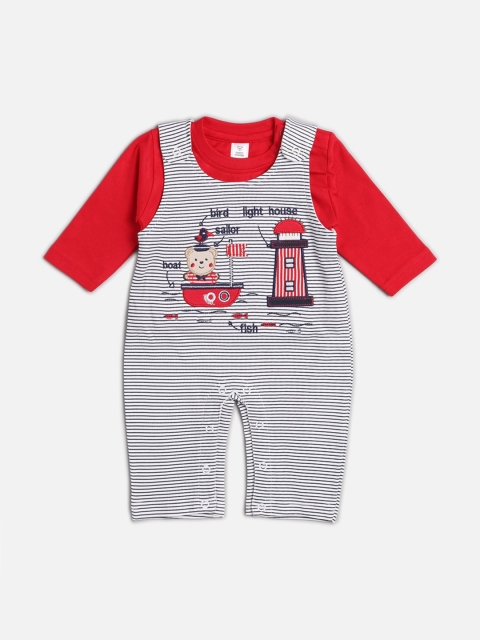 TOFFY HOUSE Infant Boys Grey & Red Appliqued Romper With T-Shirt