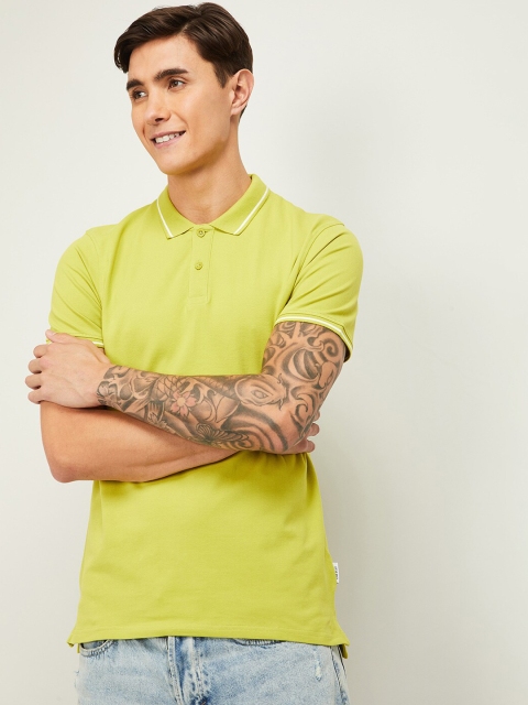 Fame Forever by Lifestyle Men Lime Green Solid Polo Collar T-shirt