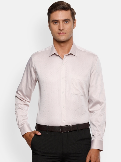 Van Heusen Men Beige Regular Fit Self Design Formal Cotton Shirt