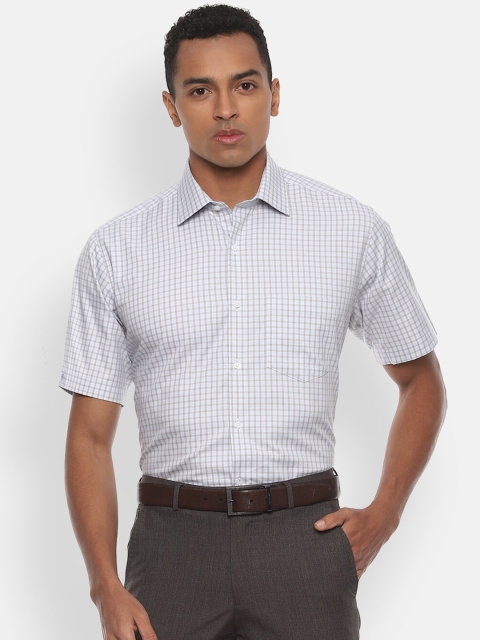 Van Heusen Men White Regular Fit Checked Cotton Casual Shirt