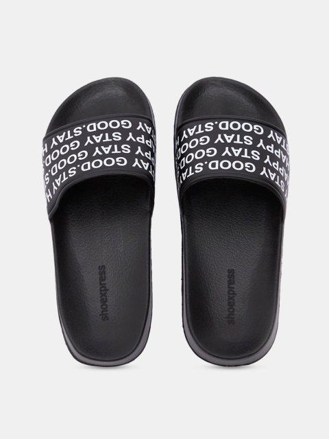 shoexpress Men White & Black Printed Sliders