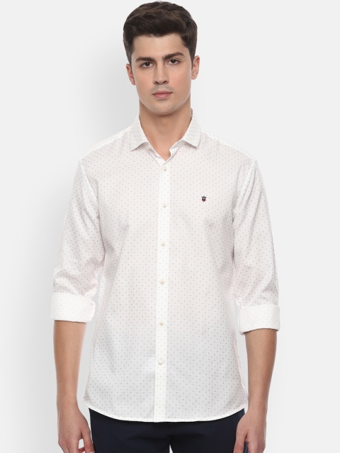 Louis Philippe Sport Men White & Navy Blue Slim Fit Printed Casual Cotton Shirt