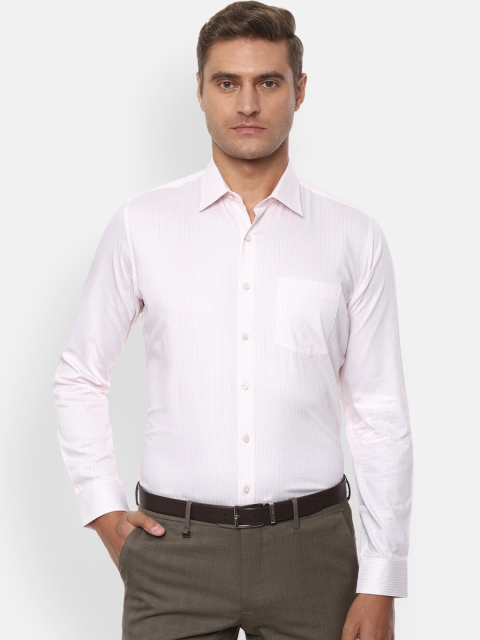 Van Heusen Men White & Red Slim Fit Striped Formal Cotton Shirt