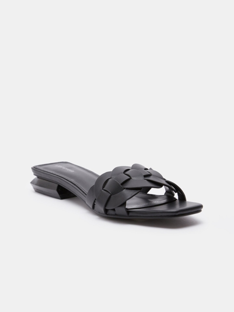 shoexpress Women Black Solid PU Open Toe Flats