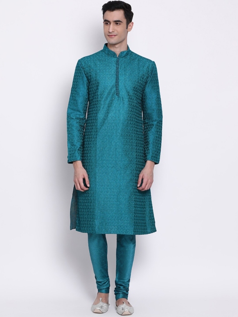 Sanwara Men Blue Ethnic Motifs Embroidered Thread Work Straight Kurta