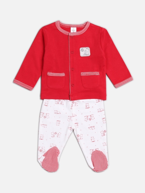 TOFFY HOUSE Kids Red & White Solid Shirt with Pyjamas