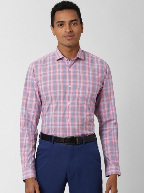Peter England Men Pink & Blue Slim Fit Checked Casual Shirt