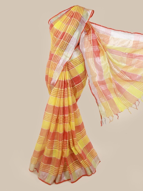 Pothys Multicoloured Checked Linen Blend Saree, Multi