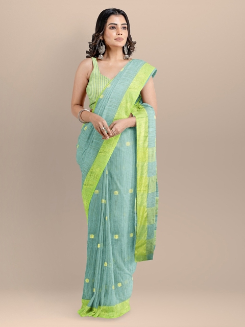 BharatSthali Green & Blue Silk Cotton Woven Design Mangalagiri Saree