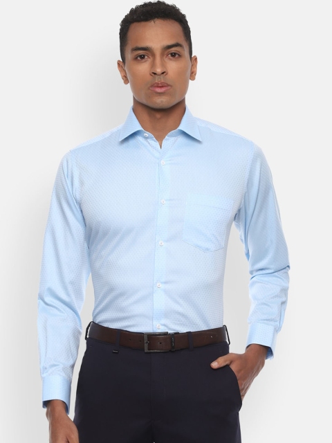 Van Heusen Men Blue Regular Fit Self Design Formal Cotton Shirt