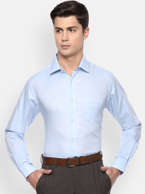 Van Heusen Men Blue Regular Fit Self Design Formal Cotton Shirt