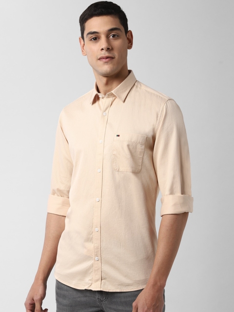 Peter England Casuals Men Beige Slim Fit Solid Casual Shirt