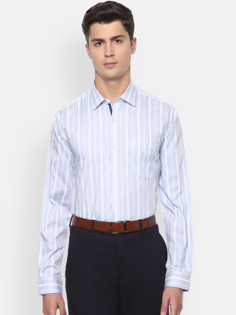 Van Heusen Men Blue & White Regular Fit Striped Formal Cotton Shirt