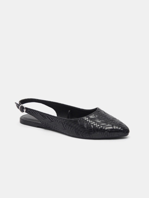 shoexpress Women Black Textured PU Ballerinas