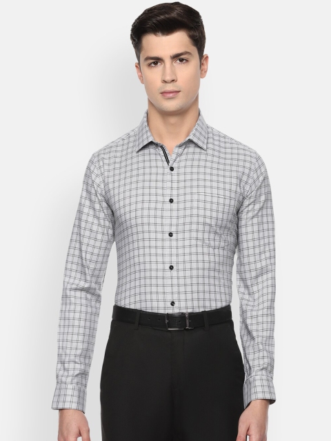 Van Heusen Men Grey Slim Fit Checked Cotton Formal Shirt