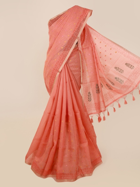 Pothys Peach-Coloured Woven Design Cotton Blend Saree