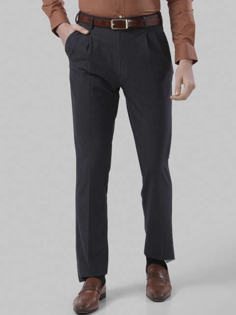 Raymond Men Blue Regular Fit Checked Formal Trousers