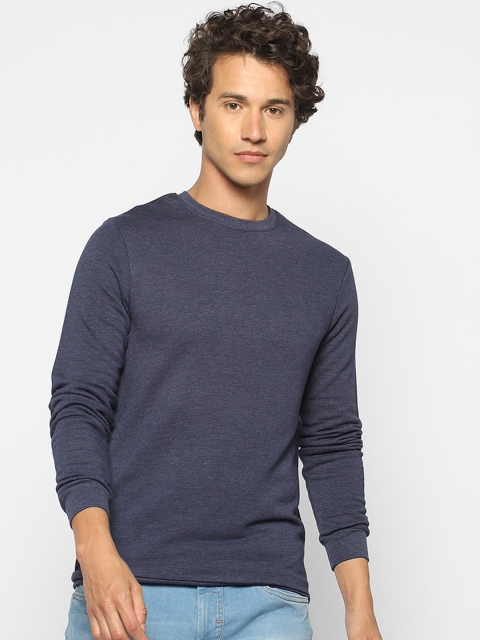 FOREVER 21 Men Navy Blue Solid Cotton Sweatshirt