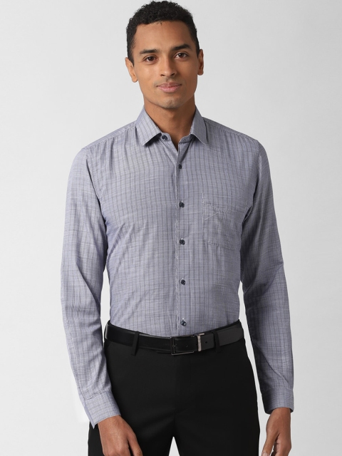 Peter England Men Grey Slim Fit Checked Formal Shirt